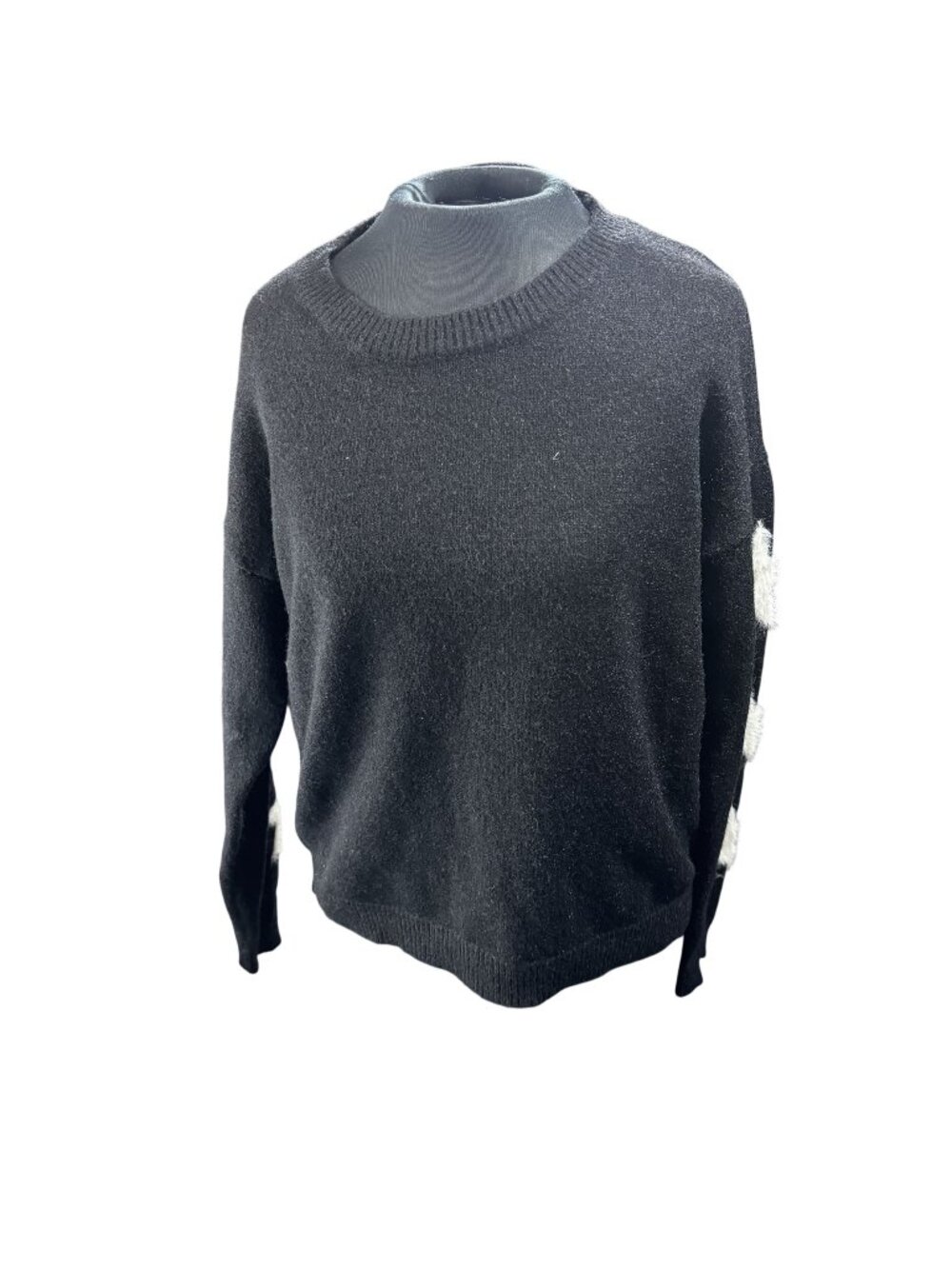 Black Sweater With White Fuzzy Star Detailing On Sleeves By Laju Size M